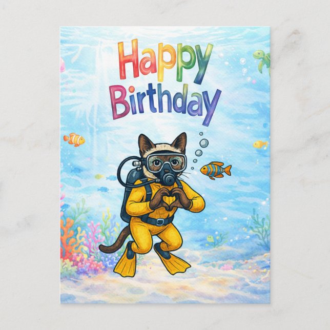 Scuba diver Happy Birthday underwater Postcard (Front)