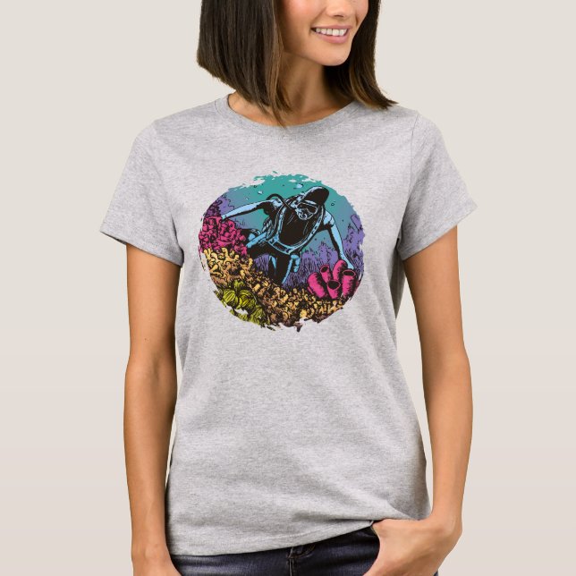 Scuba Diver in Coral Reef T-Shirt (Front)
