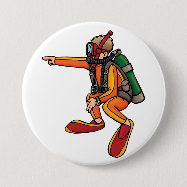 Scuba Diver in Orange Wetsuit Pointing 3 Inch Round Button (Front)