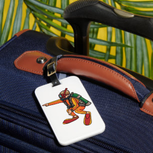 Scuba Diver in Orange Wetsuit Pointing Luggage Tag