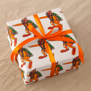 Scuba Diver in Orange Wetsuit Pointing Wrapping Paper