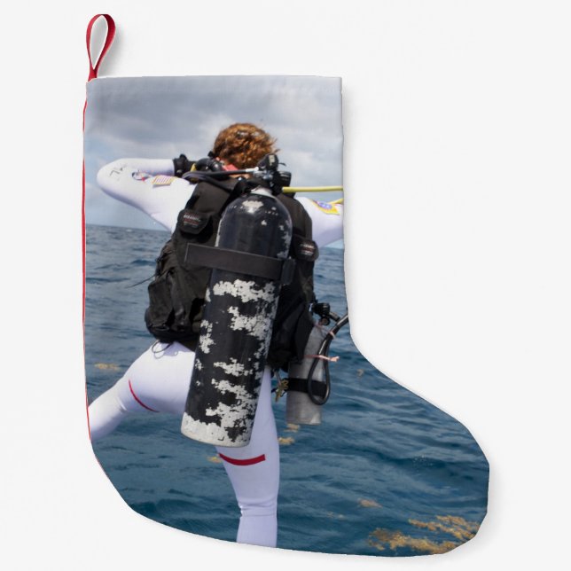 Scuba Diver Jump Small Christmas Stocking (Front)