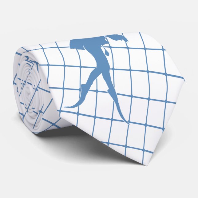 Scuba Diver on Blue Check Necktie (Rolled)