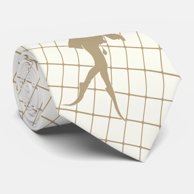 Scuba Diver on Tan Check Necktie (Rolled)
