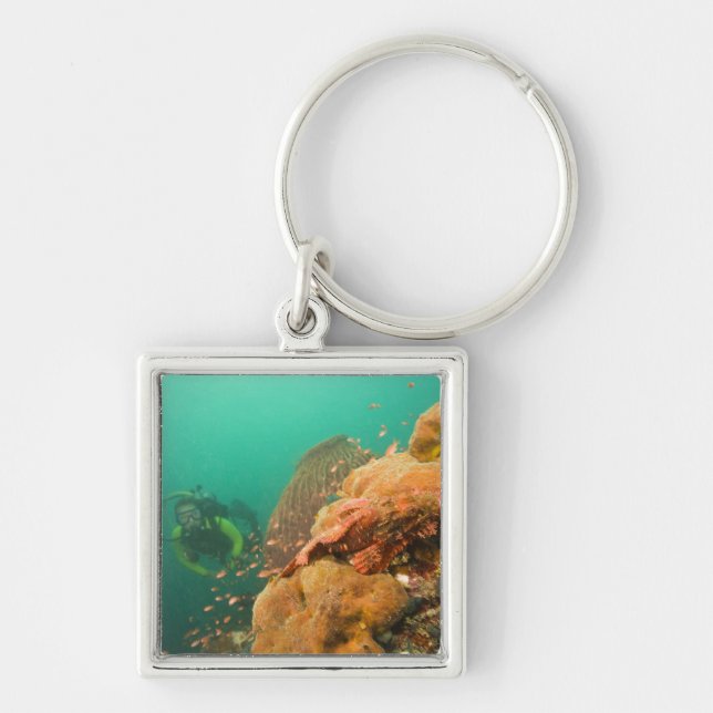 scuba diver & Scorpionfish Scorpanopsis Keychain (Front)