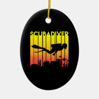 Scuba Diver Silhouette Diving Swimming Sea Diver Ceramic Ornament