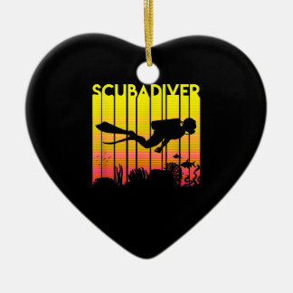 Scuba Diver Silhouette Diving Swimming Sea Diver Ceramic Ornament