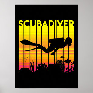Scuba Diver Silhouette Diving Swimming Sea Diver Poster