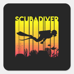 Scuba Diver Silhouette Diving Swimming Sea Diver Square Sticker