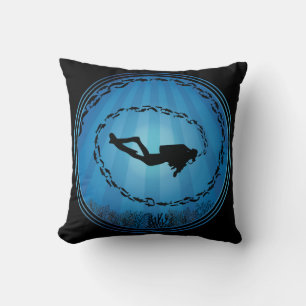 Scuba Diver Surrounded Throw Pillow
