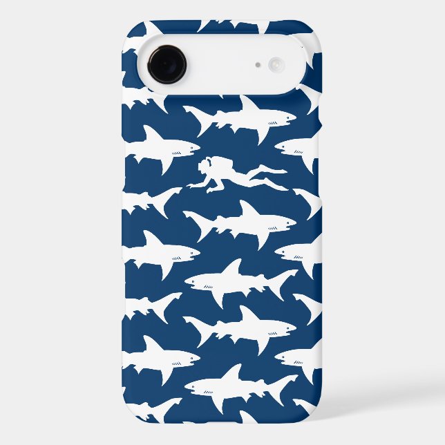 Scuba Diver Swimming with a School of Sharks Case-Mate iPhone Case (Back)
