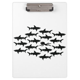 Scuba Diver Swimming with a School of Sharks Clipboard