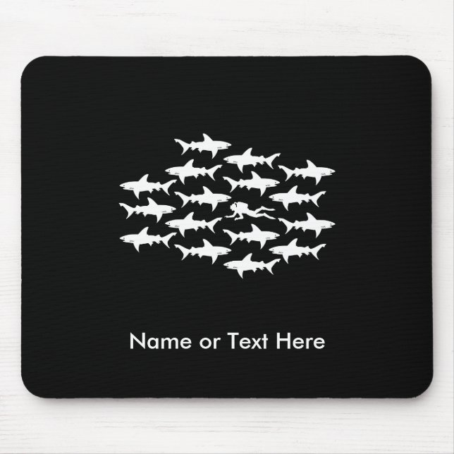 Scuba Diver Swimming with a School of Sharks Mouse Pad (Front)