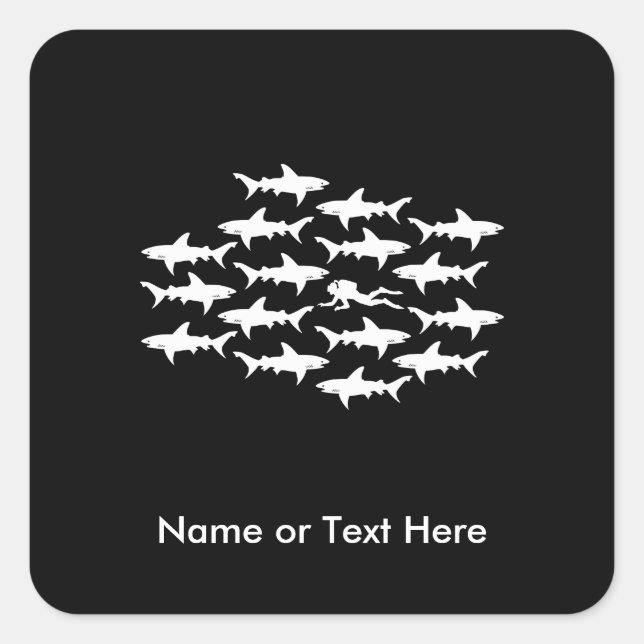 Scuba Diver Swimming with a School of Sharks Square Sticker (Front)