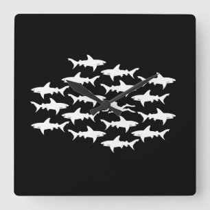 Scuba Diver Swimming with a School of Sharks Square Wall Clock