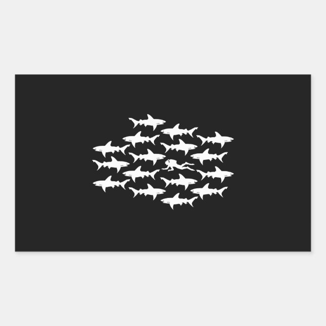 Scuba Diver Swimming with a School of Sharks Sticker (Front)