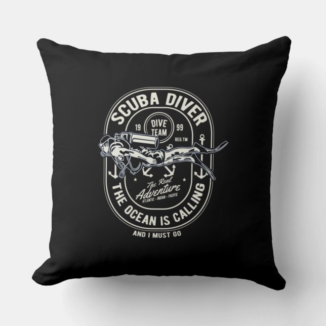 Scuba Diver The Ocean Is Calling Must Do Gift Throw Pillow (Front)