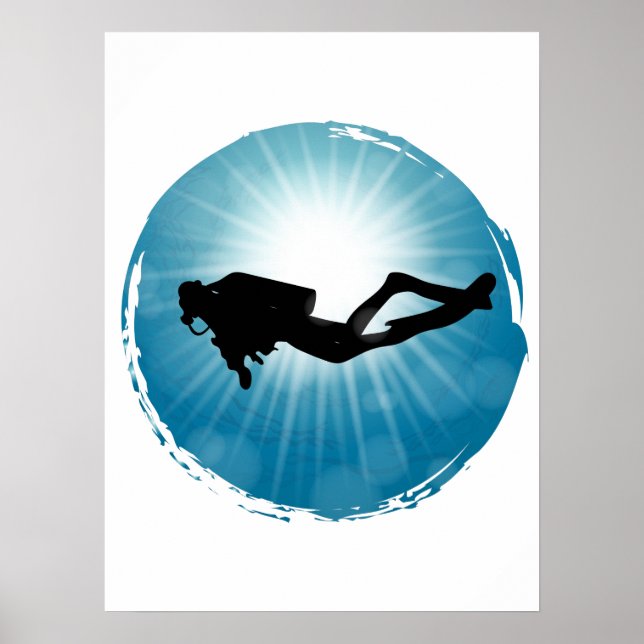 Scuba Diver Underwater Light Rays Poster (Front)