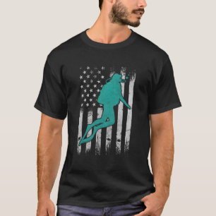 Scuba Diver Vintage Patriotic American Flag Scuba T-Shirt