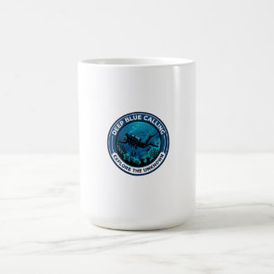 Scuba diver with gear swimming underwater. coffee mug