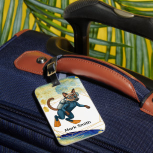 Scuba Diver with tank for Cat lovers Luggage Tag