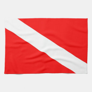scuba divers flag red diagonal dive symbol kitchen towel