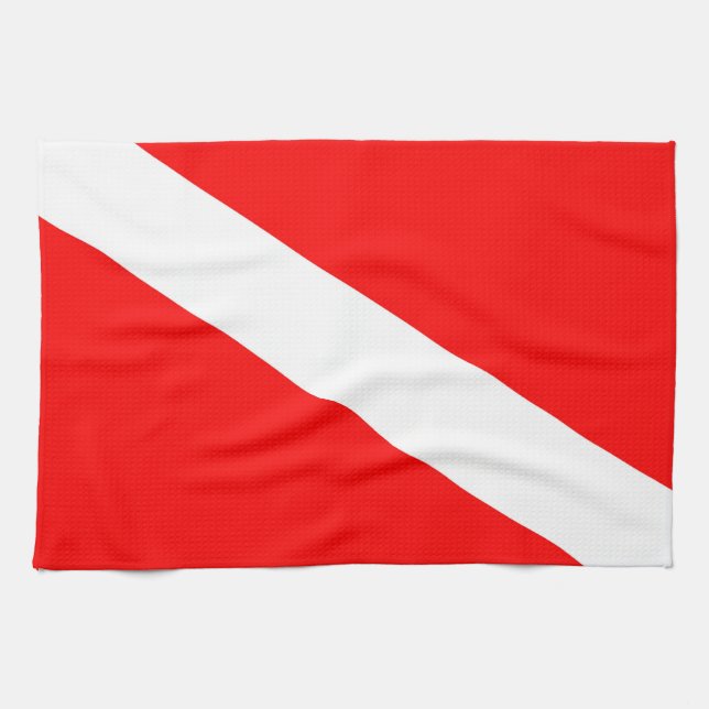 scuba divers flag red diagonal dive symbol kitchen towel (Horizontal)