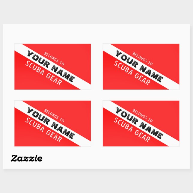 SCUBA DIVERS. PERSONAL SCUBA GEAR.  NAME RED FLAG STICKER (Sheet)