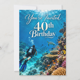 Scuba Diving 40th Birthday Underwater Invitation