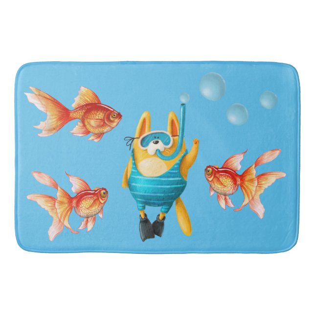 Scuba Diving Cat Bath Mat (Front)