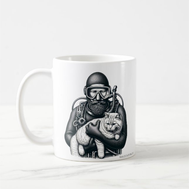 Scuba Diving Cat Dad Coffee Mug (Left)