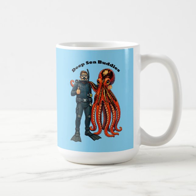 SCUBA Diving Diver Posing with a Giant Octopus URM Coffee Mug (Right)