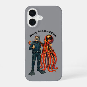 SCUBA Diving Diver Posing with a Giant Octopus URM iPhone 16 Case