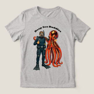 SCUBA Diving Diver Posing with a Giant Octopus URM Tri-Blend Shirt