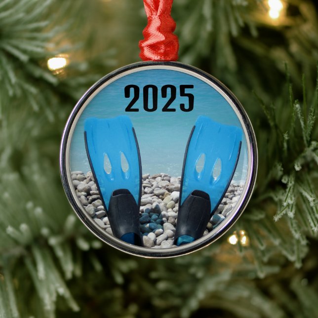 Scuba Diving Fins on the Beach Ornament (Tree)
