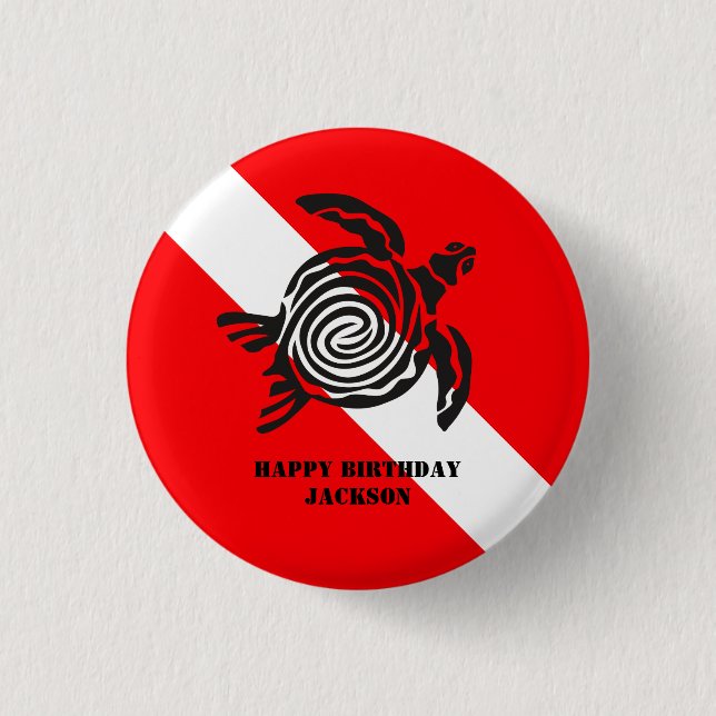 Scuba Diving Flag and Sea Turtle Custom 1 Inch Round Button (Front)