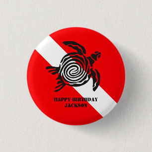 Scuba Diving Flag and Sea Turtle Custom 1 Inch Round Button