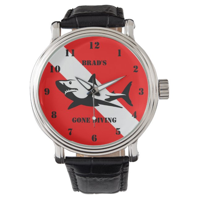 Scuba Diving Flag and Shark Custom Watch (Front)
