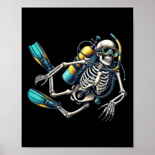 Scuba Diving Halloween Skeleton Scuba Diver Poster