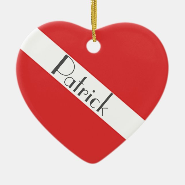 Scuba Diving Logo- Diver's Red Heart Flag Ceramic  Ceramic Ornament (Front)