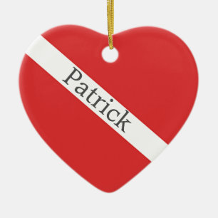 Scuba Diving Logo- Diver's Red Heart Flag Ceramic Ornament
