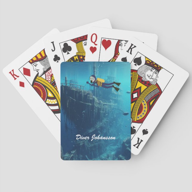 Scuba Diving on Ancient Shipwreck personalize Playing Cards (Back)