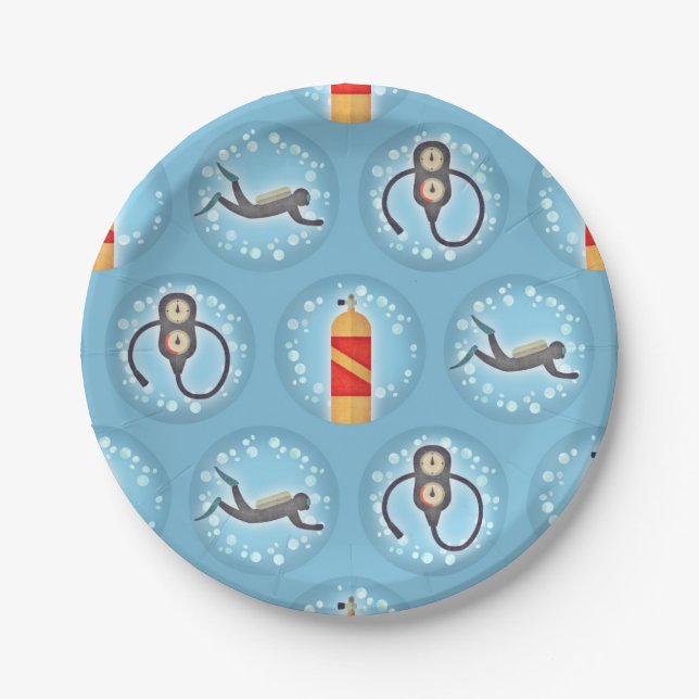 Scuba Diving Pattern - Cute Scuba Theme Paper Plate (Front)