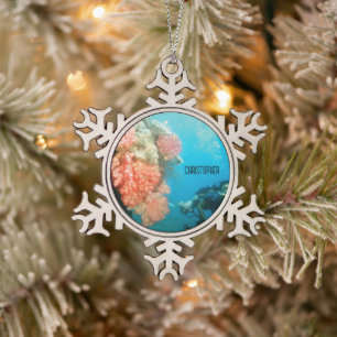 Scuba Diving Personalized Snowflake Pewter Christmas Ornament