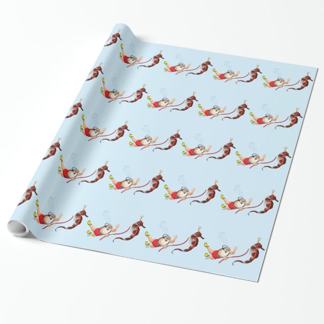 Scuba Diving Santa Claus Wrapping Paper (Unrolled)