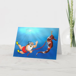 Scuba Diving Santa & Seahorse Christmas Card
