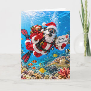Scuba Diving Santa Underwater Christmas Holiday Card