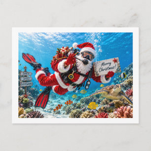 Scuba Diving Santa Underwater Christmas Holiday Postcard