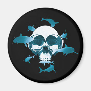 Scuba Diving Skull and Sharks Graphic Design Magnet