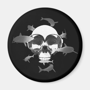 Scuba Diving Skull and Sharks Graphic Design Magnet